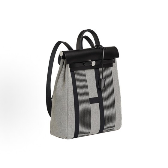 HERMES Herbag Zip 29 Silver buckle hand-held backpack, regular unisex couple style, black, beige and light beige